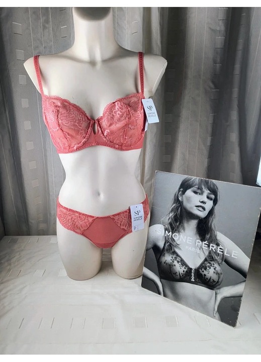 Simone Perele fehérnemű szett, merevítős melltartó és bugyi, korall csipke, 85E EU, 70E EU