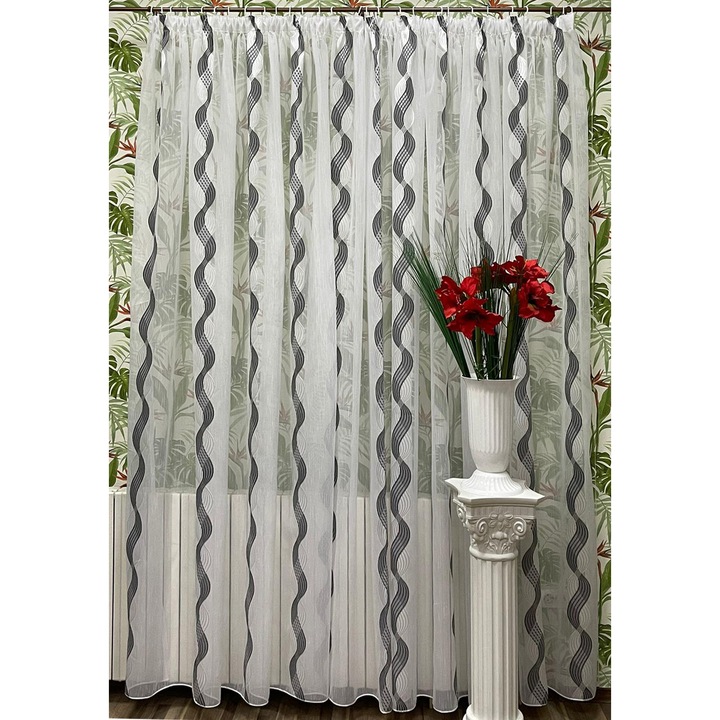 Perdea brodata mecanic, culoare alb/negru, din colectia "Endless" by Liz Line, 800x245cm, cu rejansa PD1698