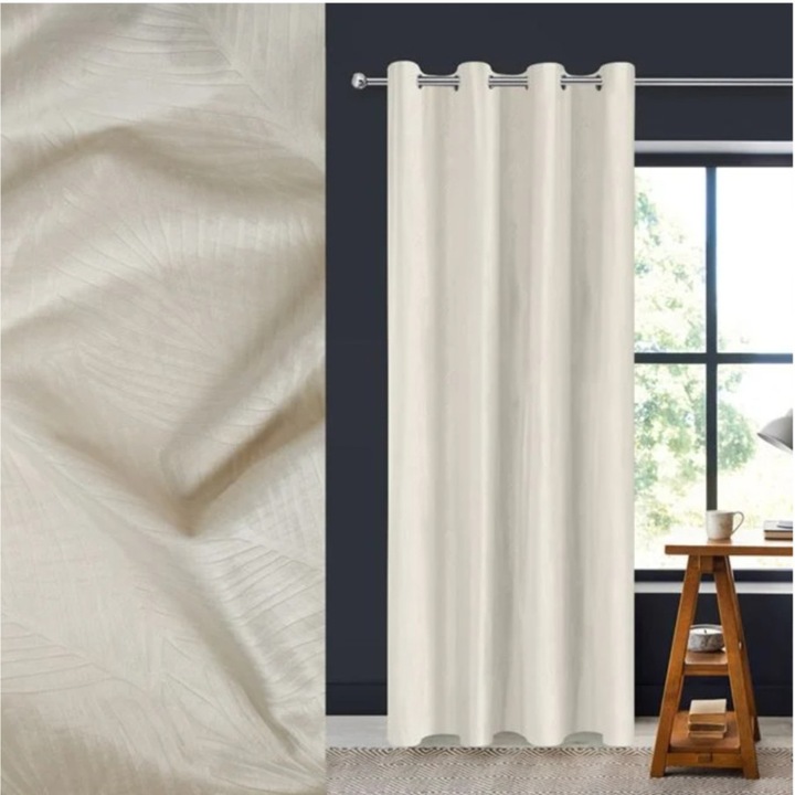 Draperie decorativă, model frunze reliefate, ecru, 140x260cm