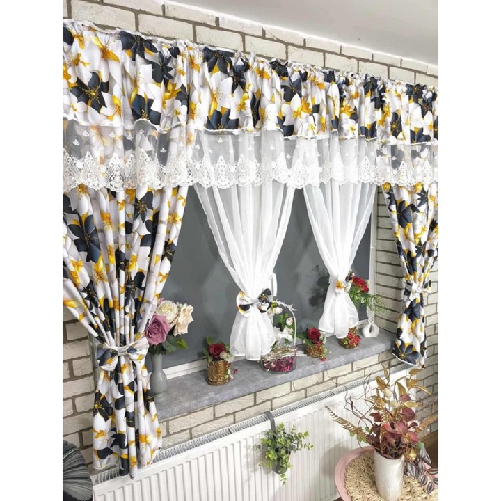 Set perdele și draperii decorative, galben, 4m x 160cm