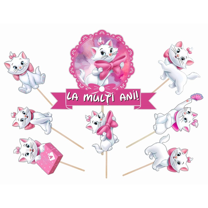 Topper Tort Marie – Carton Lucios, Set 8 buc 13–17 cm | Petrecere Copii