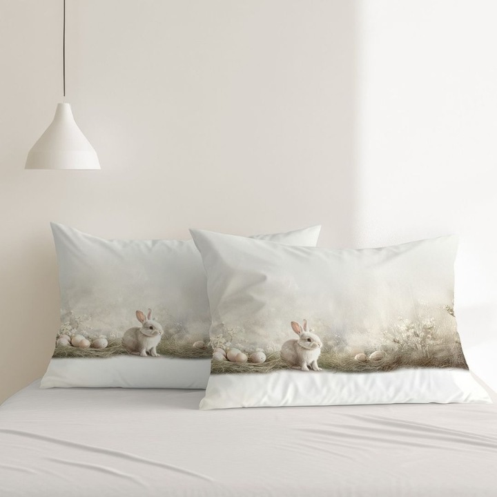 2 db nyuszis párnahuzat szett, 100% ranforce pamut, 50x70 cm, Lenjerii Deosebite, Cleos