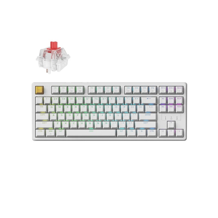 Безжична механична клавиатура Keychron J4 QMK, три режима Bluetooth / 2.4GHz / USB-C, RGB LED, Hot-Swappable, Super Red Switch, бяла