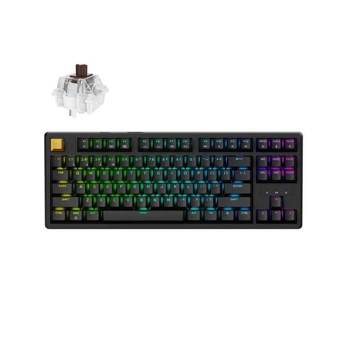 Безжична механична клавиатура Keychron J4 QMK, три режима Bluetooth / 2.4GHz / USB-C, RGB LED, Hot-Swappable, Super Brown Switch, черна