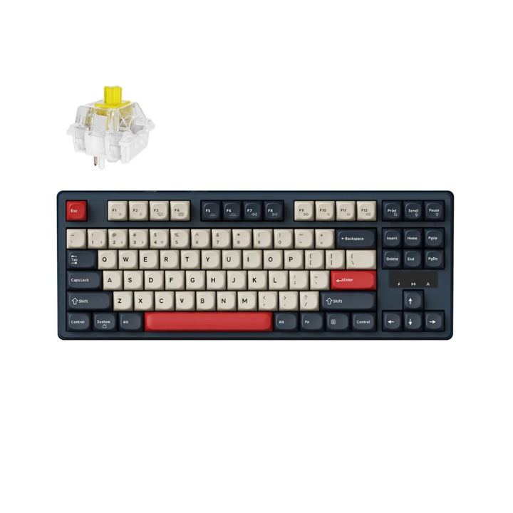 Безжична механична клавиатура Keychron J4 QMK, три режима Bluetooth / 2.4GHz / USB-C, RGB LED, Hot-Swappable, Super Banana Switch, тъмносиня