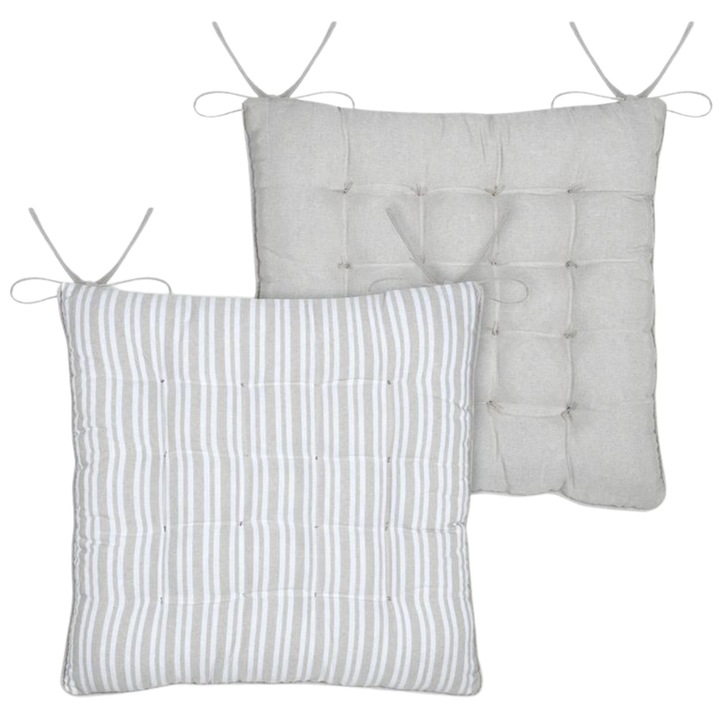 Perna Pentru Scaun Fata-Verso, STOF, Josephine, Model Clasic In Dungi Cu Verso Simplu, Suprafata Matlasata Pentru Confort, Fixare Sigura Cu Sireturi, Design Modern Si Scandinav, Rezistenta UV, 38x38 cm, Gri