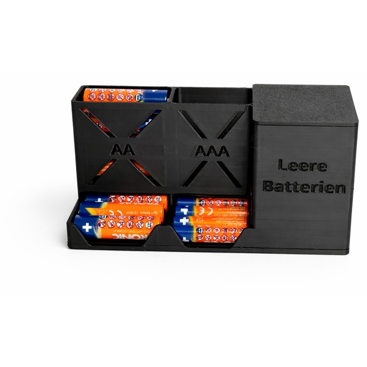 Organizator baterii AA / AAA, suport depozitare baterii cu compartiment baterii descarcate, negru