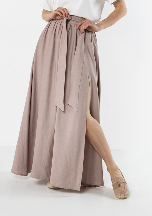 Fusta lunga, awama, maxi, talie inalta, bej