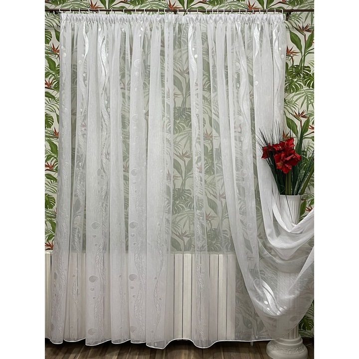 Perdea brodata mecanic, culoare alb, din colectia "Lanoche" by Liz Line, 150x245cm, cu rejansa PD17115