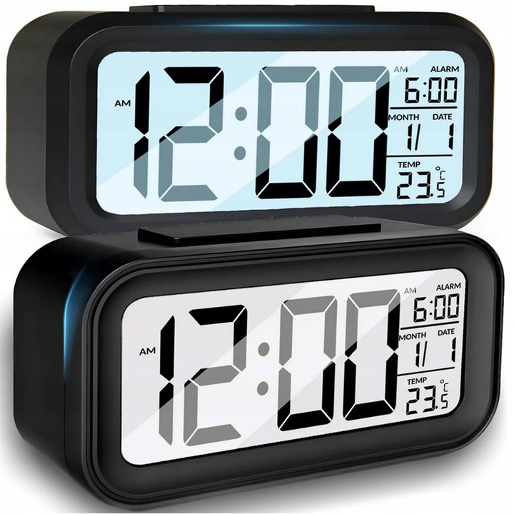 Ceas electronic, fara marca, LED, 13, 5 cm, 4 in 1 (ceas, ceas desteptator, termometru, data), iluminare din spate, alarma, mod nocturn, material: ABS, culoare: negru, instructiuni in poloneza, certificat CE, nou, original, cod producator: