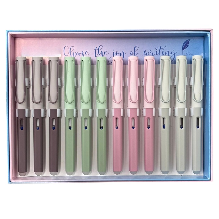 Set 12 stilouri din plastic cu cerneala termosensibila si penita ascunsa 16311, Culori asortate