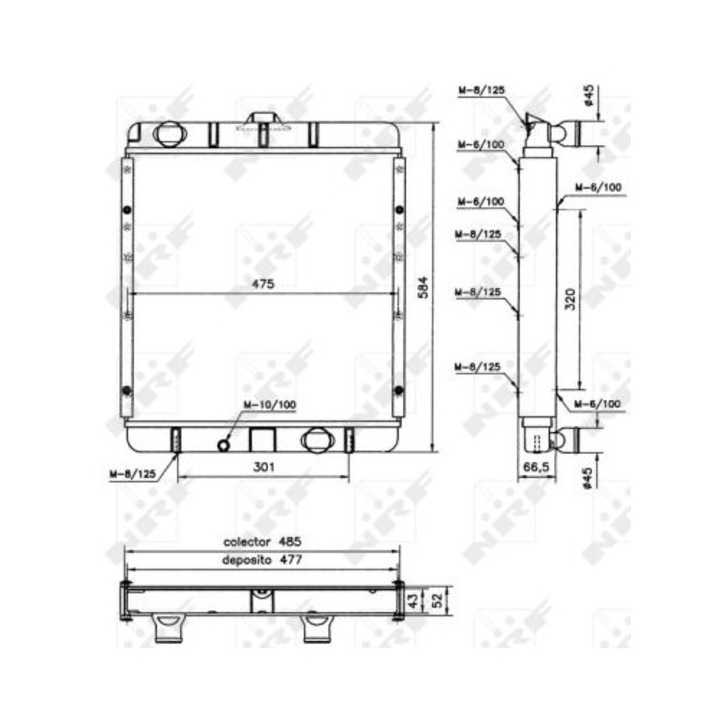 Hűtőradiátor NRF, réz, 485x475x37mm