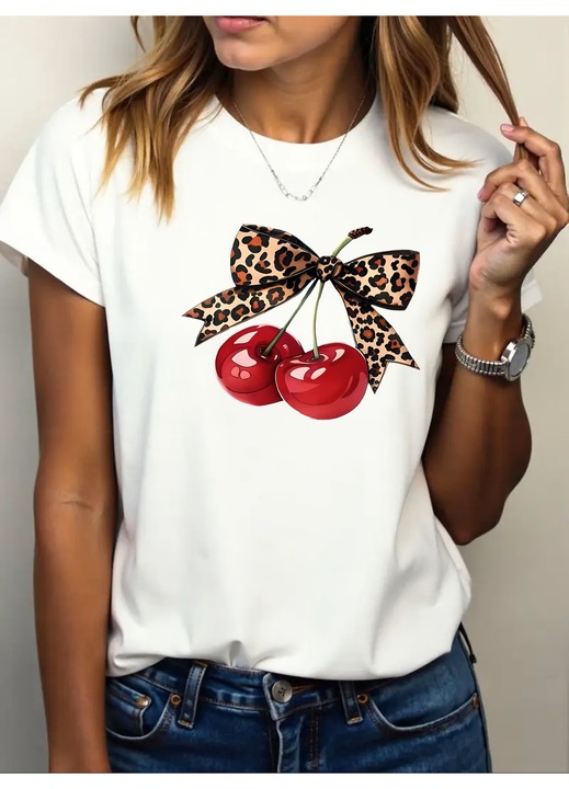 Tricou dama Cherry With Bow, Alb