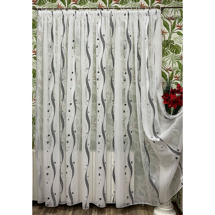 Perdea brodata mecanic, culoare alb/negru, din colectia "Lanoche" by Liz Line, 300x245cm, cu rejansa PD1723