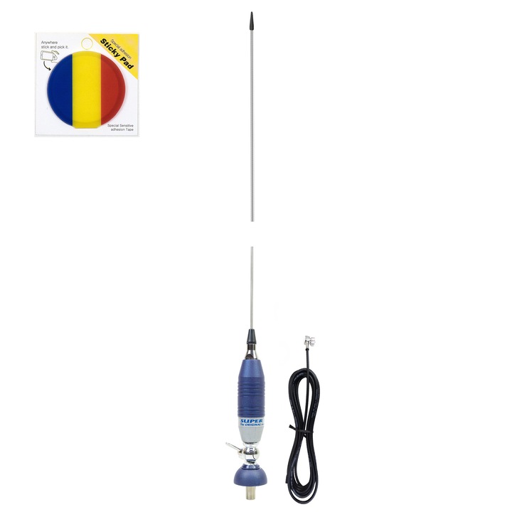 Pachet antena CB Sirio SUPER 9 cu fluture, lungime 155 cm si Sticky Pad Drapel inclus