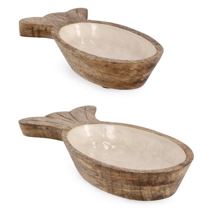 Set 2 boluri lemn mango maro email alb Pesti 25x12,5x6h, 30x15x6h