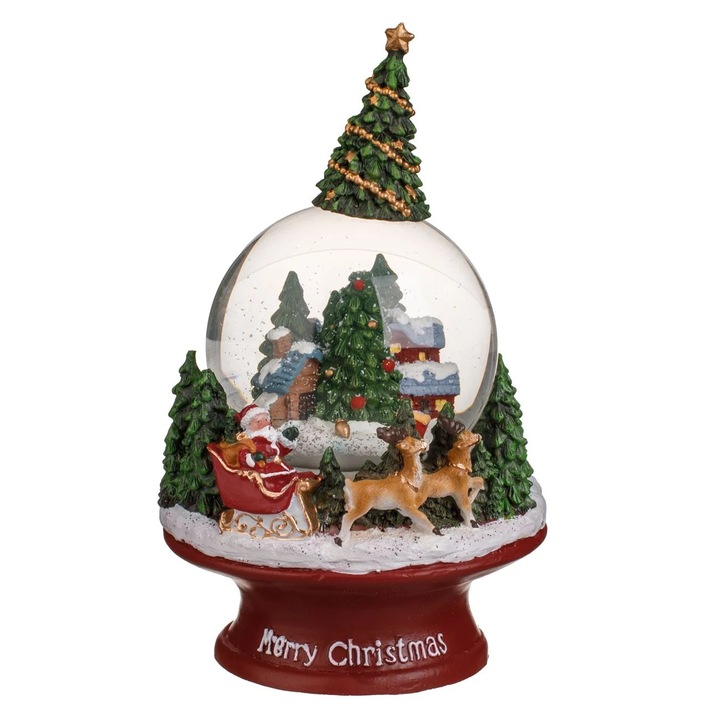 Glob Lichid Muzical Decorativ de Craciun cu Mos Craciun & LED Ø13x23cm