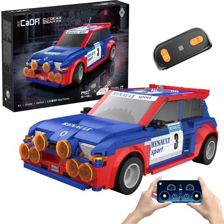 Blocuri de constructie CaDA Masina sport telecomandata 18 cm 1:20 Renault5 Maxi Turbo 282 piese RC Dual Mode C51095W