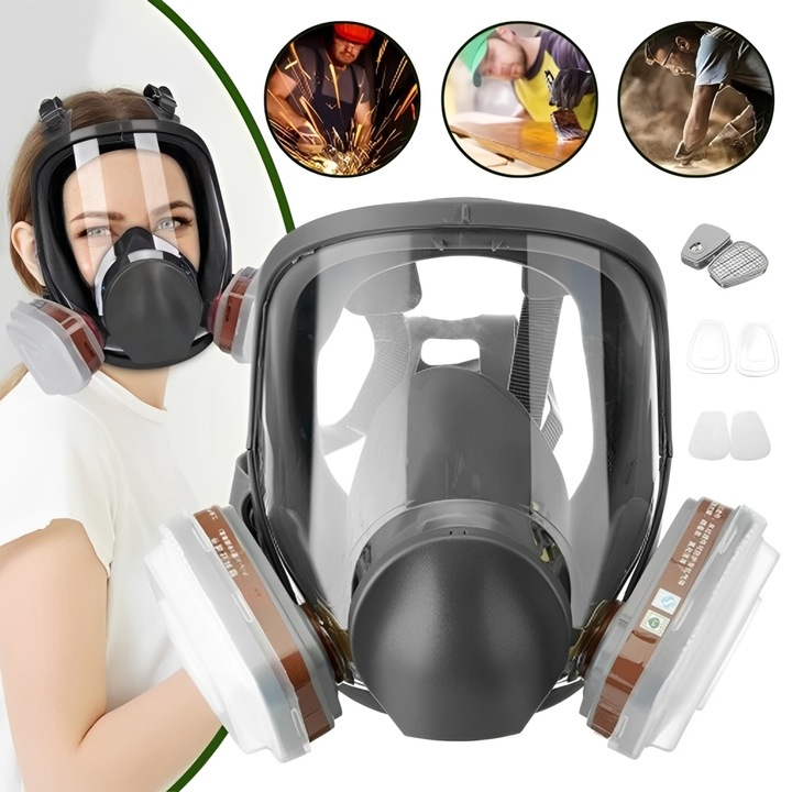 Set Masca de protectie, Bedee, 15 in 1, Reutilizabila, Masca de gaze, Masca de protective respiratorie, 10 filtre din bumbac, Etansare faciala complete, Protectie impotriva vaporilor, vopselei si prafului