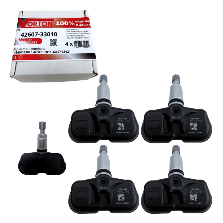 Set 4 Senzor de presiune in pneuri TPMS preprogramat VORTON Supapa roata pentru TOYOTA Scion iQ tC xB xD 4Runner Avalon Corolla Highlander Matrix Camry Yaris FJ Cruiser Land Prius RAV4 Sequoia Solara