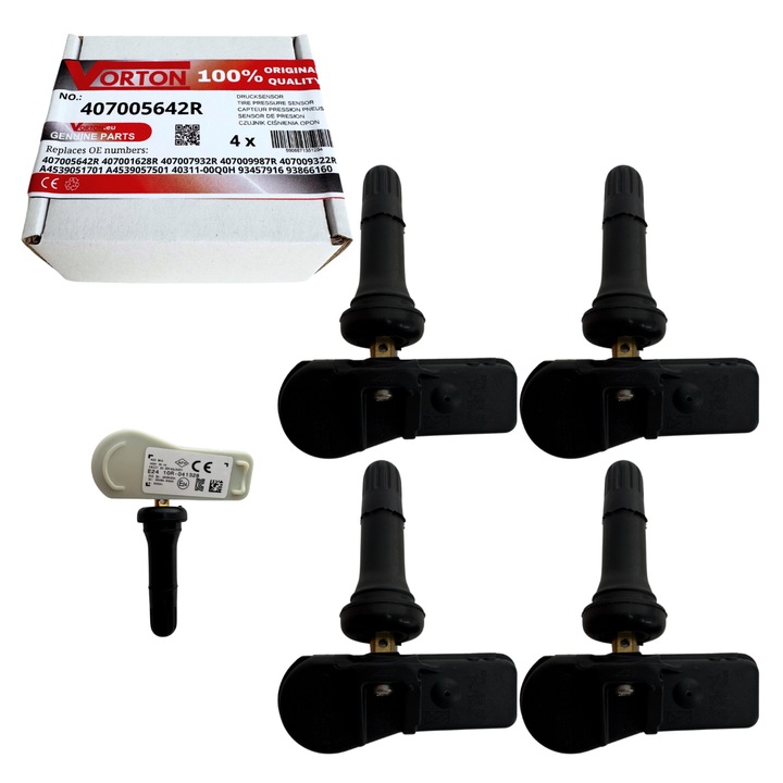 Set 4 Senzor de presiune in pneuri TPMS preprogramat VORTON Supapa roata cauciuc pentru RENAULT Captur Clio Kangoo Master Trafic Twingo, DACIA Dokker Duster Lodgy Logan Sandero, OPEL Movano Vivaro B