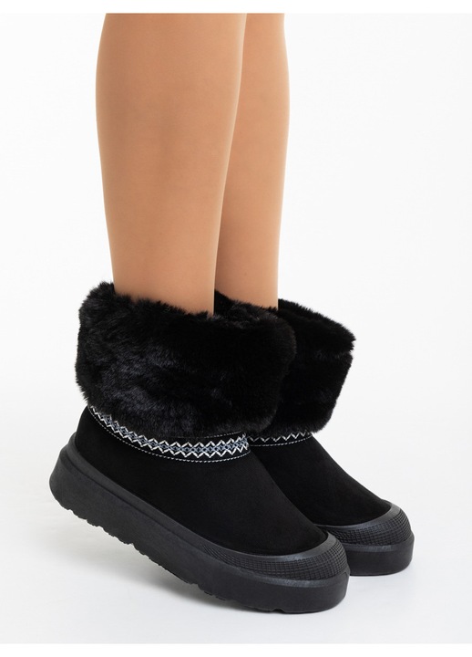 Cizme dama Nelina negre, textil, platforma, 38 EU