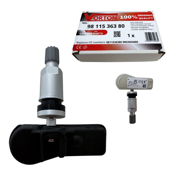 Senzor de presiune in pneuri TPMS preprogramat VORTON Supapa roata argint pentru CITROEN Berlingo C4 C5 DS4 DS5 Jumpy II, PEUGEOT 3008 508 RXH 5008 Partner Tepee RCZ, 433 MHz, 9802003680