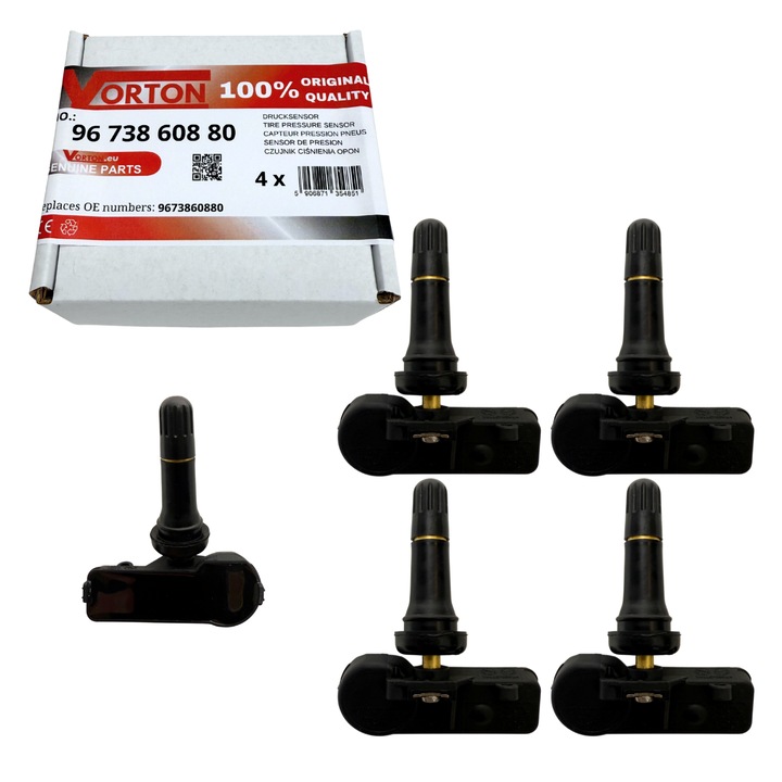 Set 4 Senzor de presiune in pneuri TPMS preprogramat VORTON Supapa roata cauciuc pentru CITROEN Berlingo C4 C5 I DS4 DS5 Jumpy II, PEUGEOT 3008 508 5008 307 308 RCZ, 433 MHz 9673860880