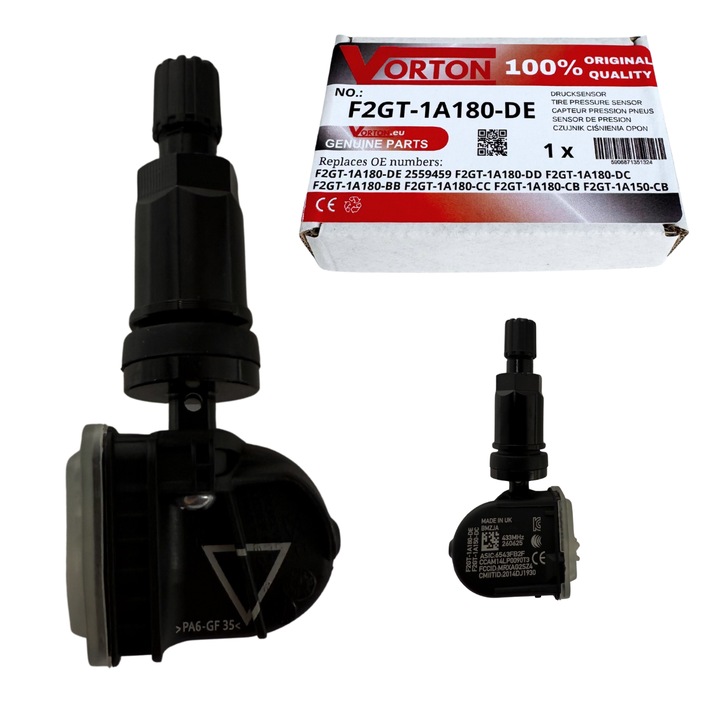 Senzor de presiune in pneuri TPMS preprogramat VORTON Supapa roata negru pentru FORD Focus Fiesta EcoSport Edge Kuga Mondeo Fusion Mustang Galaxy Ranger Raptor Transit Tourneo Connect F2GT-1A180-DE