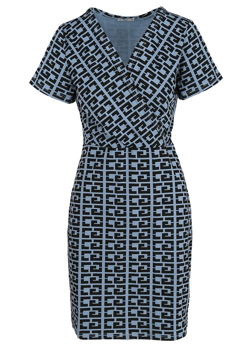 Дамска рокля Perso, деколте тип прегърни ме, тъмносиня, памук