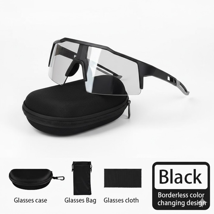 Ochelari sport fotocromatici SGear, semi-rimless, unisex, rama neagra, toc de protectie inclus