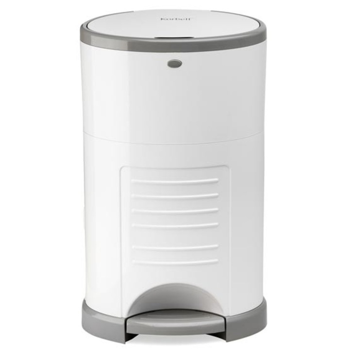 Recipient pentru scutece uzate mini 9L, Korbell, alb/gri, sistem dublu etans, ecologic, 27x19, 5x45cm