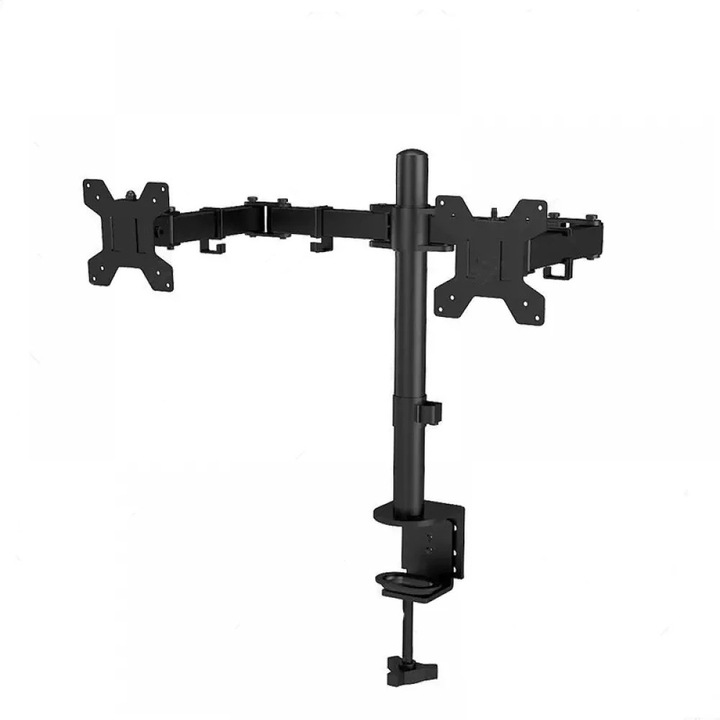 Suport Monitor Profesional, Topscaune PM100, Brat Dublu Reglabil, Rotire 360, Inclinare +/-120, Negru, 14-32 inch