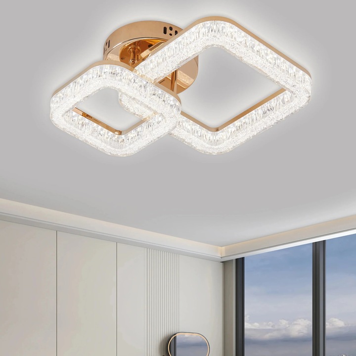 Lustra LED RFAN, Model K3535/1+1GD, Cu Telecomanda, 3 Tipuri De Lumina, Intensitate Reglabila, 80W, Auriu