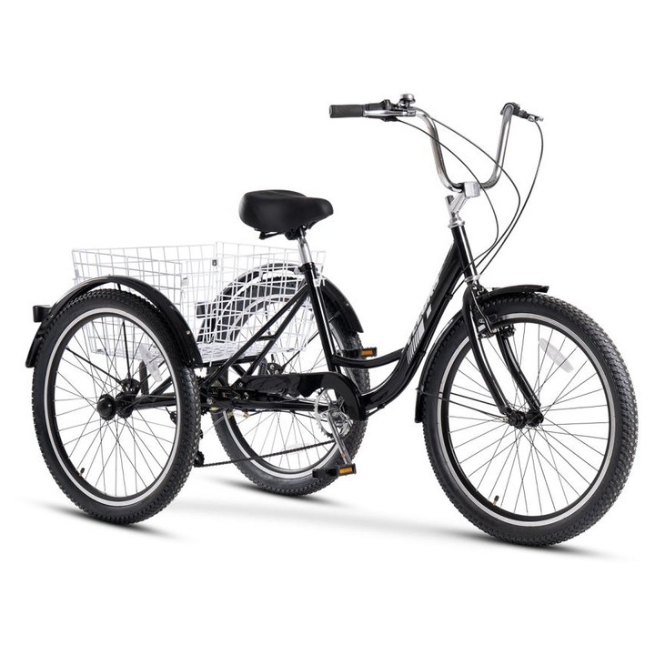 Велосипед Триколка с 24" колела V24618A, оборудване Shimano, предна V-образна спирачка/задна барабанна, 7 скорости, зелен, Триколка Velors Genius Senior 24 със стоманена рамка