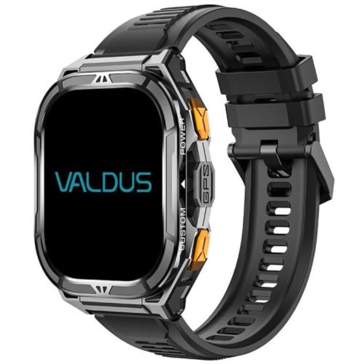 Smartwatch Valdus VG46 PRO, GPS Dual-Frecvență L1+L5, AMOLED 1.96", rezistent la apă 5ATM, Black