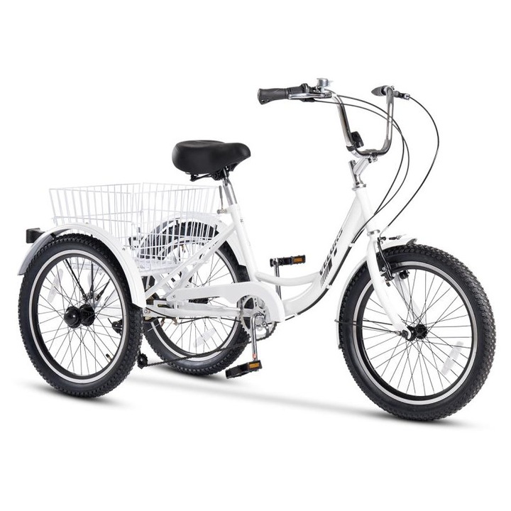 Велосипед Триколка с 20" Колела V20618A Бял, Оборудване Shimano, Предна V-Brake/задна барабанна спирачка, 7 скорости, зелен, Триколка Velors Genius Senior 20 със стоманена рамка