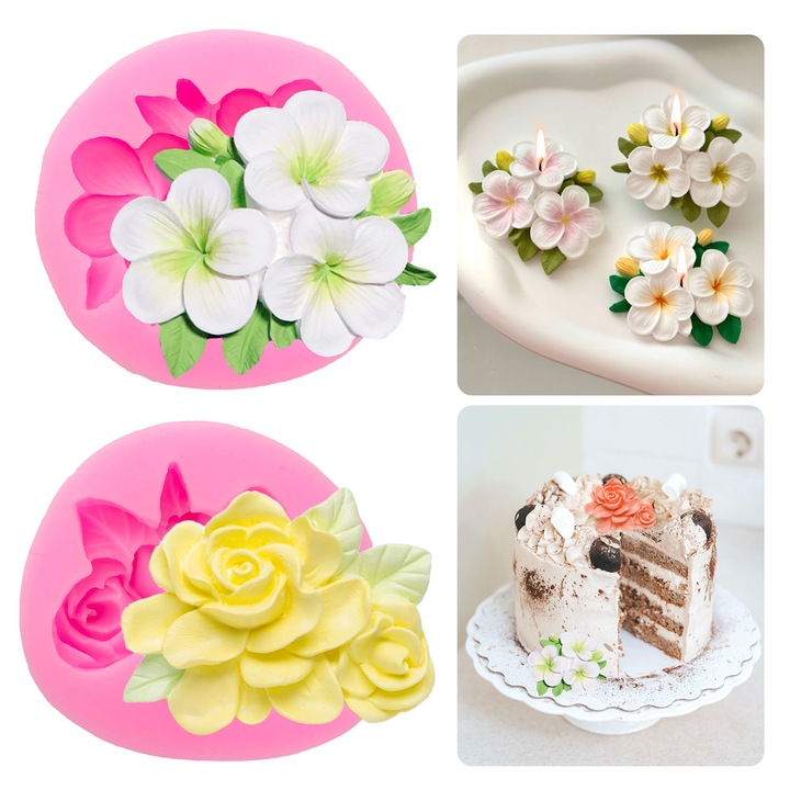Set 2 Forme Silicon pentru Lumanari Flori, Roz