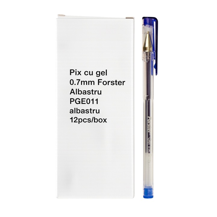 Set 12 pixuri cu gel Forster, 0.7 mm, albastru, corp plastic transparent