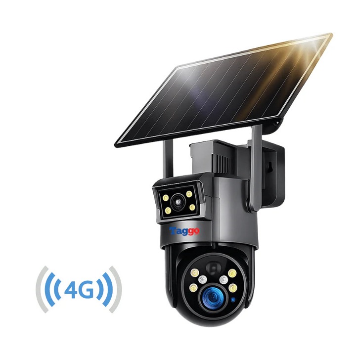 Cameră de Supraveghere Taggo 4G 4K Ultra HD, Zoom 50X, Dual Camera, Alimentare Solară, IP66