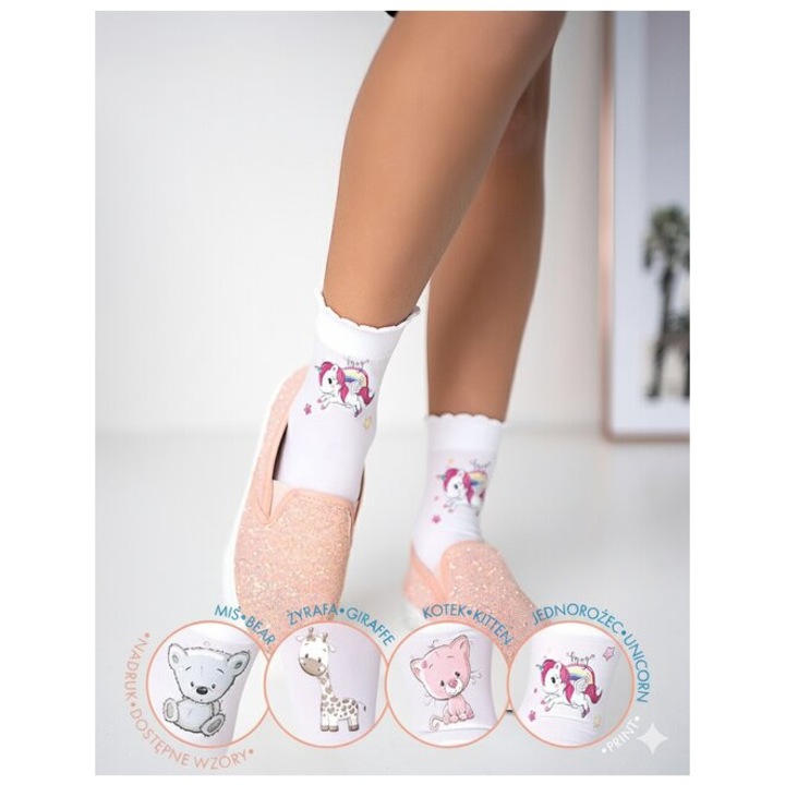 Sosete fete microfibra cu model Knittex Hannah Unicorn 40 den, Alb, One Size INTL