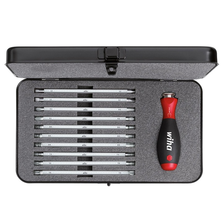 Set de surubelnite profesionale Wiha cu lame reglabile interschimbabile I inclusiv cutie I 12 bucati I unealta din otel crom vanadiu molibden I maner cu finisaj moale I sac rulat (00623)