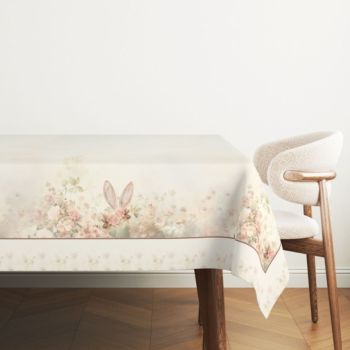 Terítő, 100% pamut, 140x220 cm, Különleges Ágyneműk, Elon pasztell virágos és nyuszi