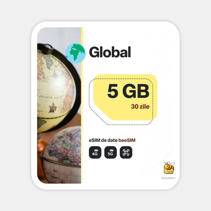 Cartela eSIM Internet, beeSIM, Planul Global, 5GB, 30 zile