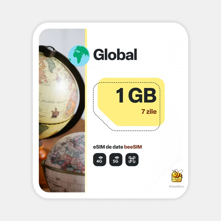Cartela eSIM Internet, beeSIM, Planul Global, 1GB, 7 zile