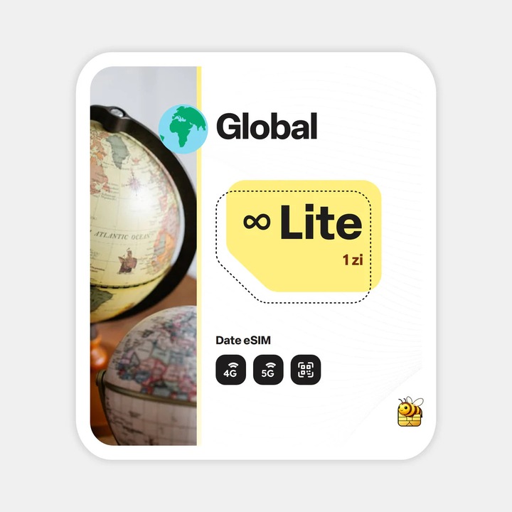 Cartela eSIM Internet, beeSIM, Planul Global, Nelimitat, 1 zi