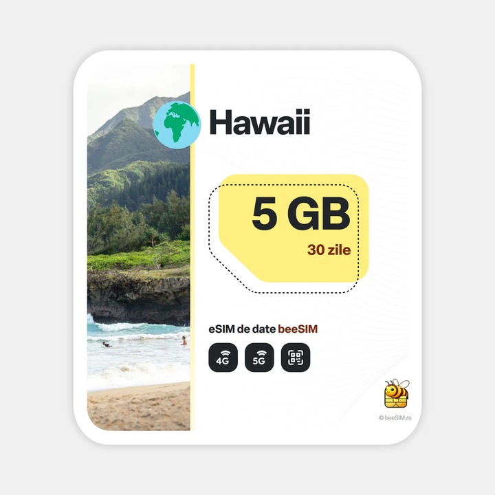 Cartela eSIM Internet, beeSIM, Hawaii, 5GB, 30 zile