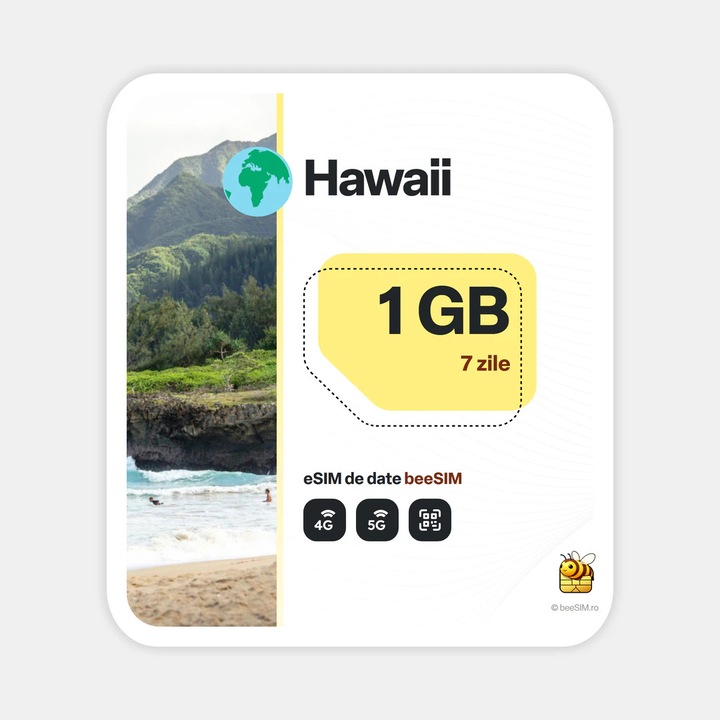 Cartela eSIM Internet, beeSIM, Hawaii, 1GB, 7 zile