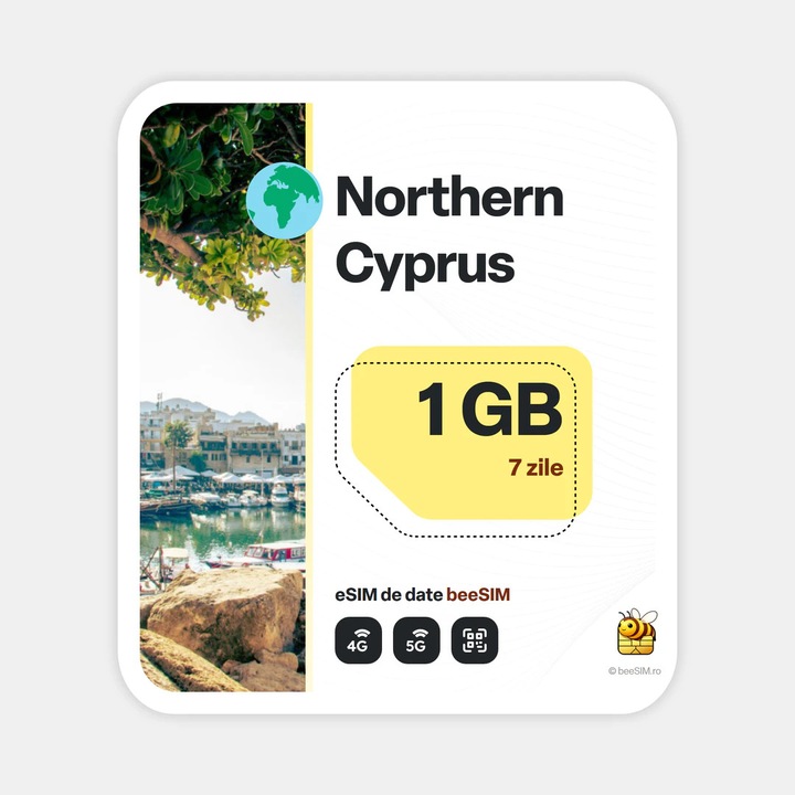 Cartela eSIM Internet, beeSIM, Cipru de Nord, 1GB, 7 zile