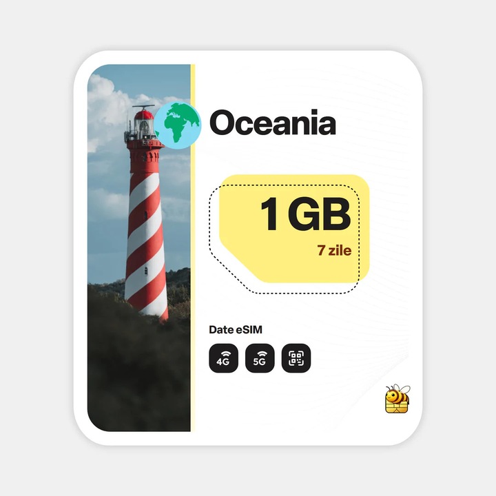 Cartela eSIM Internet, beeSIM, Oceania, 1GB, 7 zile